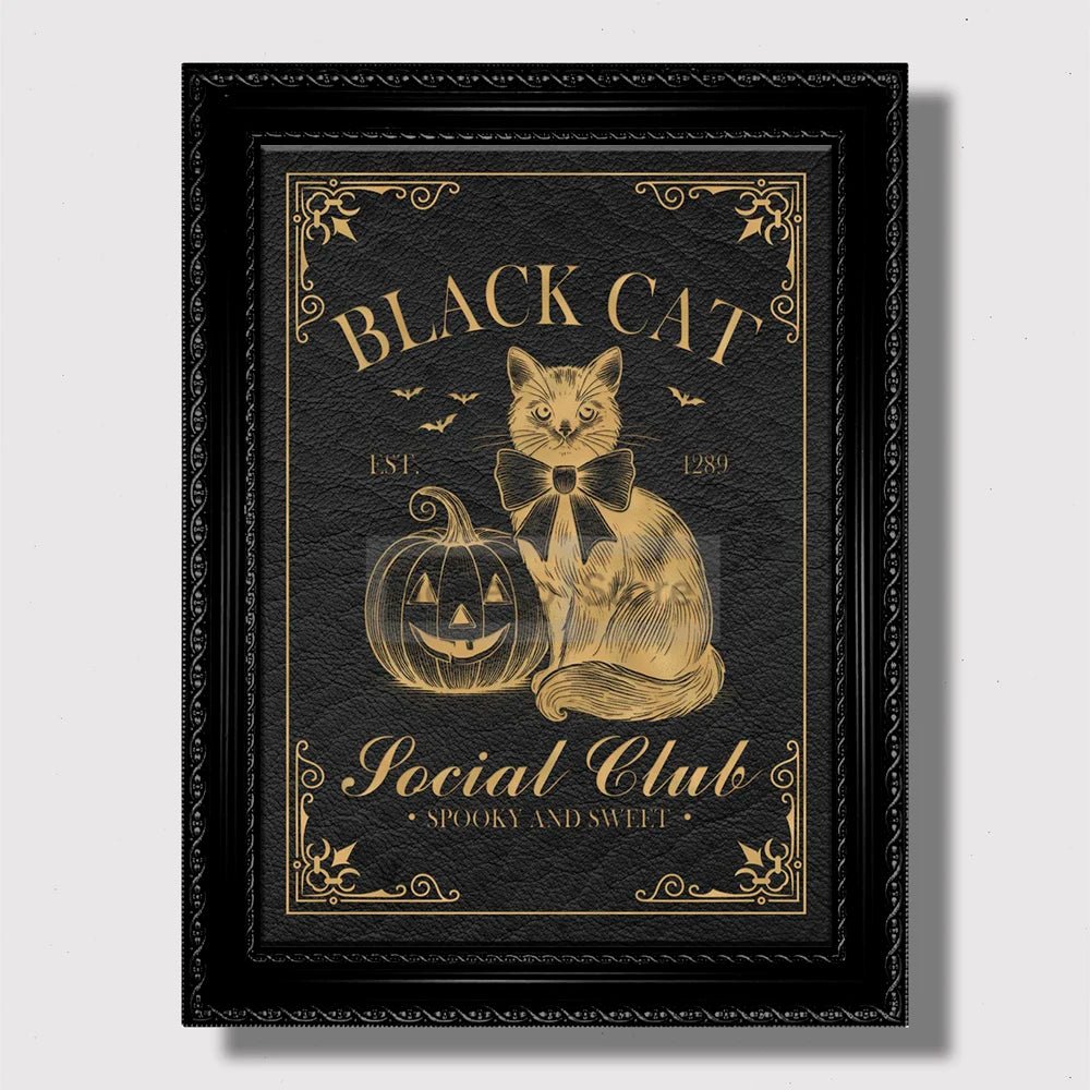 Vintage - Style Black Cat Social Club Canvas Print - The Pagan Grimoire