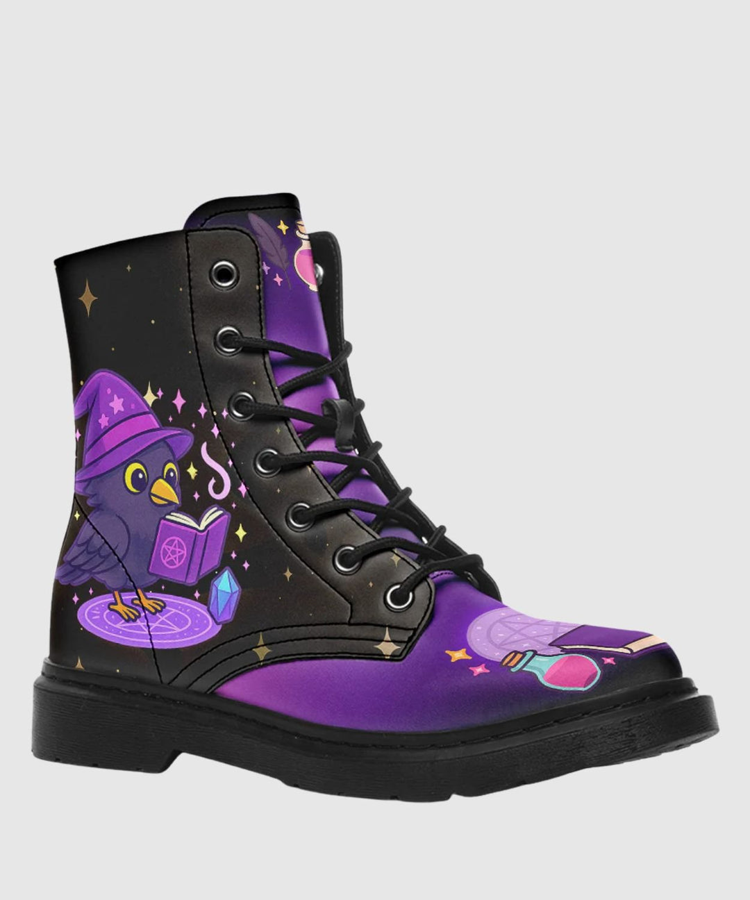 Spellcasting Raven Combat Boots - The Pagan Grimoire