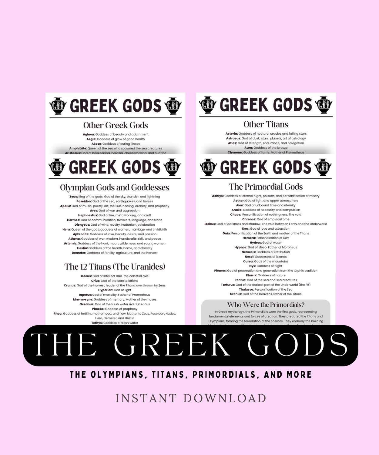 Greek Deity Notes Greek Gods Guide – Printable Greek Deities Cheat Sheet & Mythology ...