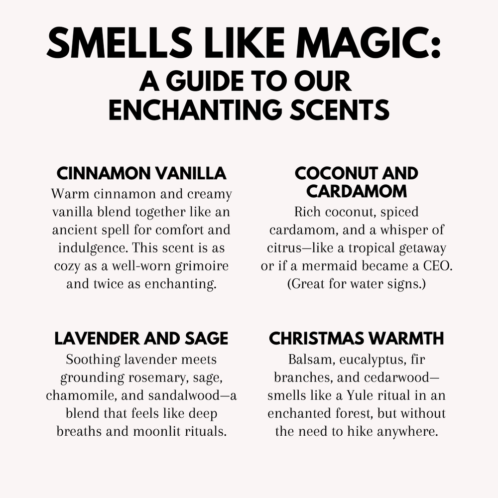 Text-only graphic listing candle scents, with no visible I Am Grounded Candle.