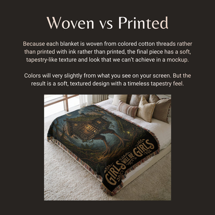 Baba Yaga Hut Woven Blanket on Bed