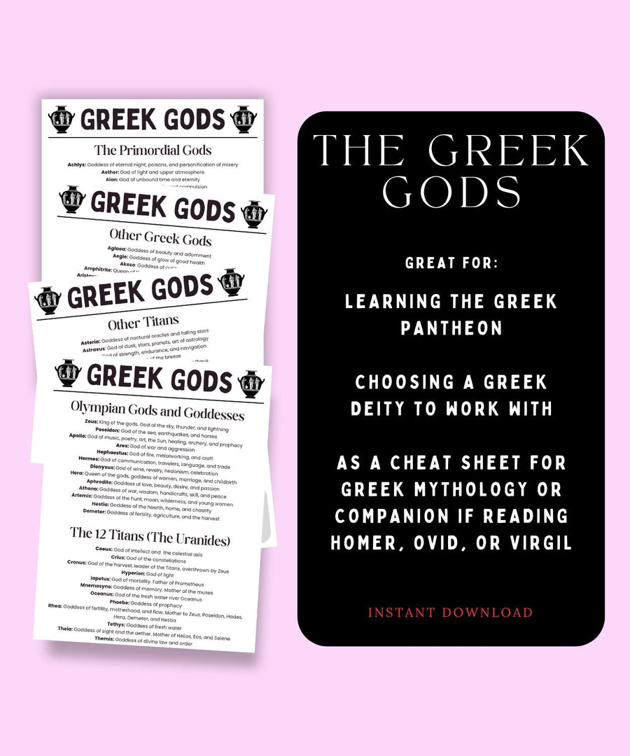 Greek Deity Notes Greek Gods Guide – Printable Greek Deities Cheat Sheet & Mythology ...