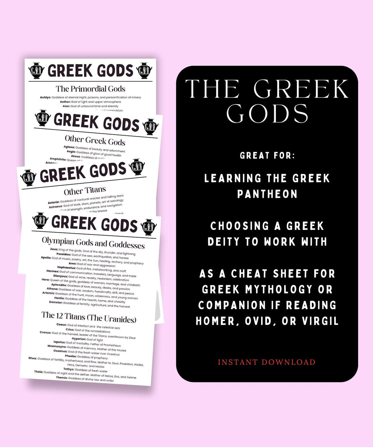 Greek Gods Guide – Printable Greek Deities Cheat Sheet & Mythology ...