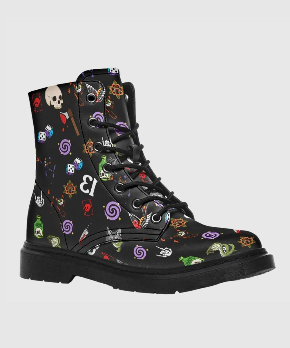 Lucky Friday the 13 Combat Boots - The Pagan Grimoire