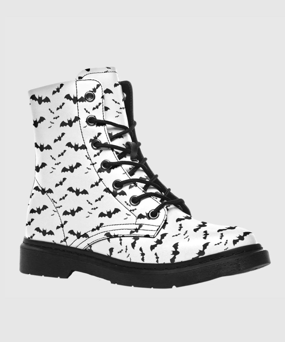 Nocturne Bat Combat Boots – Ghost White - The Pagan Grimoire