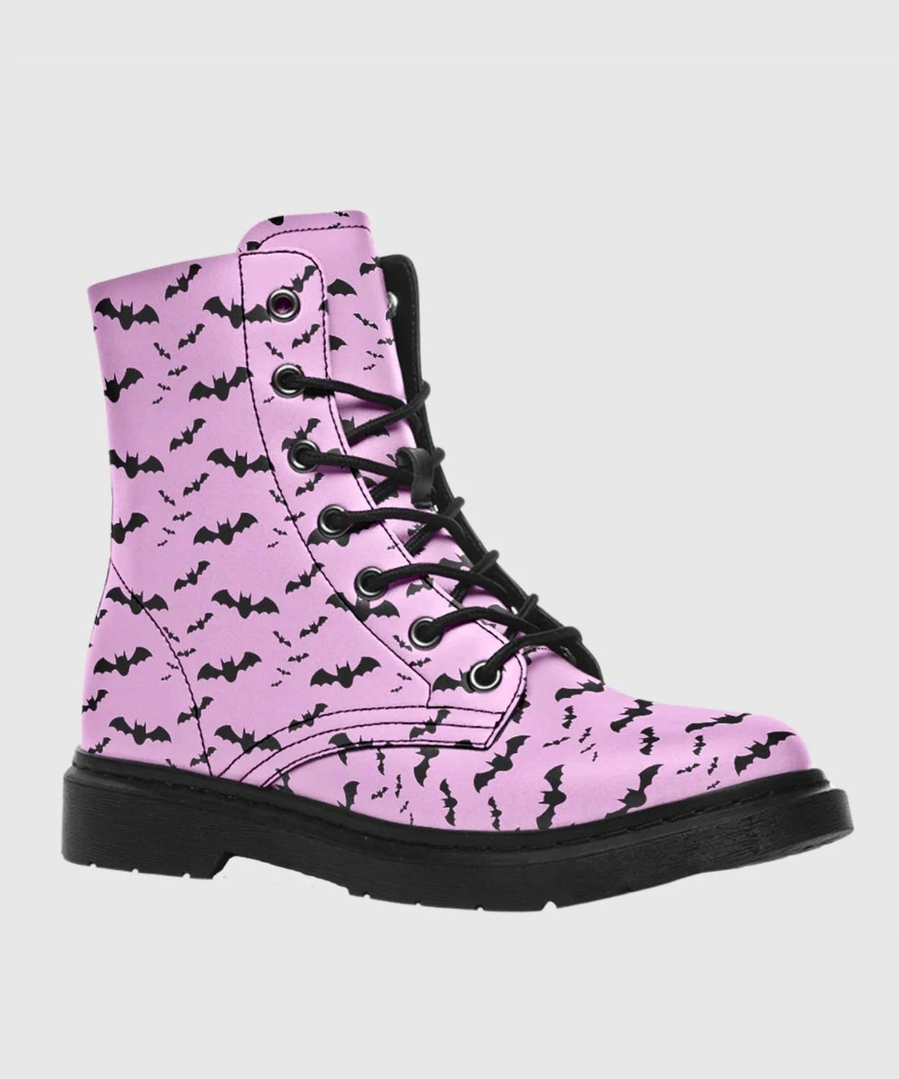 Nocturne Bat Combat Boots – Pastel Goth Pink - The Pagan Grimoire