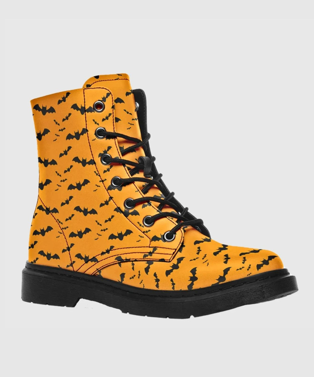 Nocturne Bat Combat Boots – Pumpkin Orange - The Pagan Grimoire