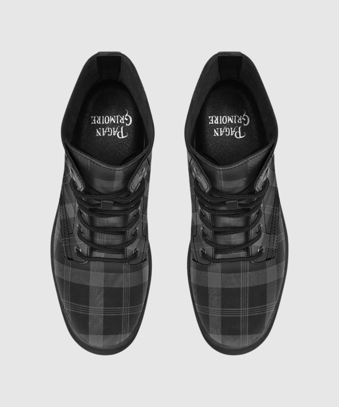 Black and Grey Plaid Boots - The Pagan Grimoire