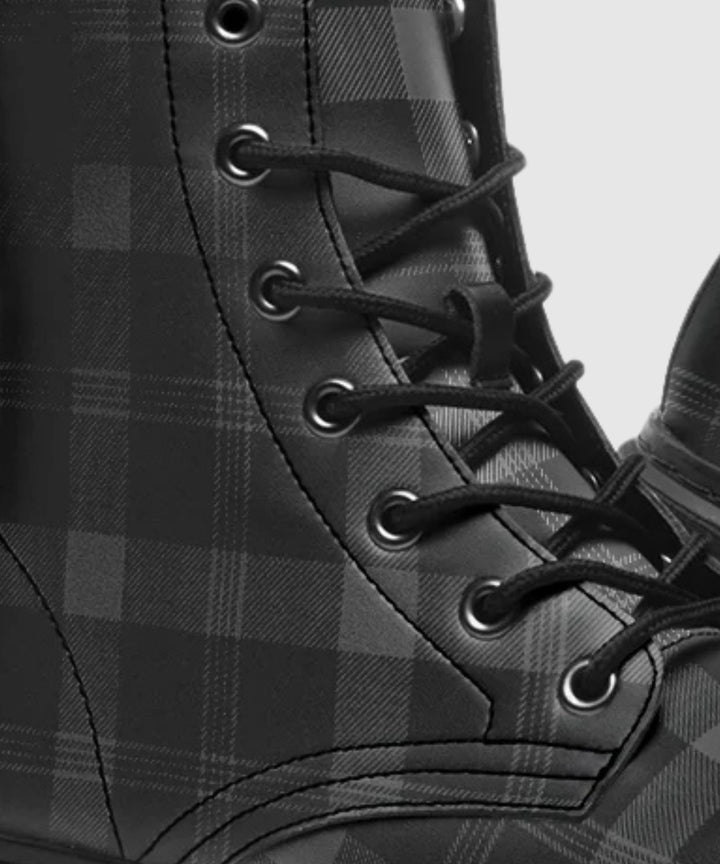 Black and Grey Plaid Boots - The Pagan Grimoire