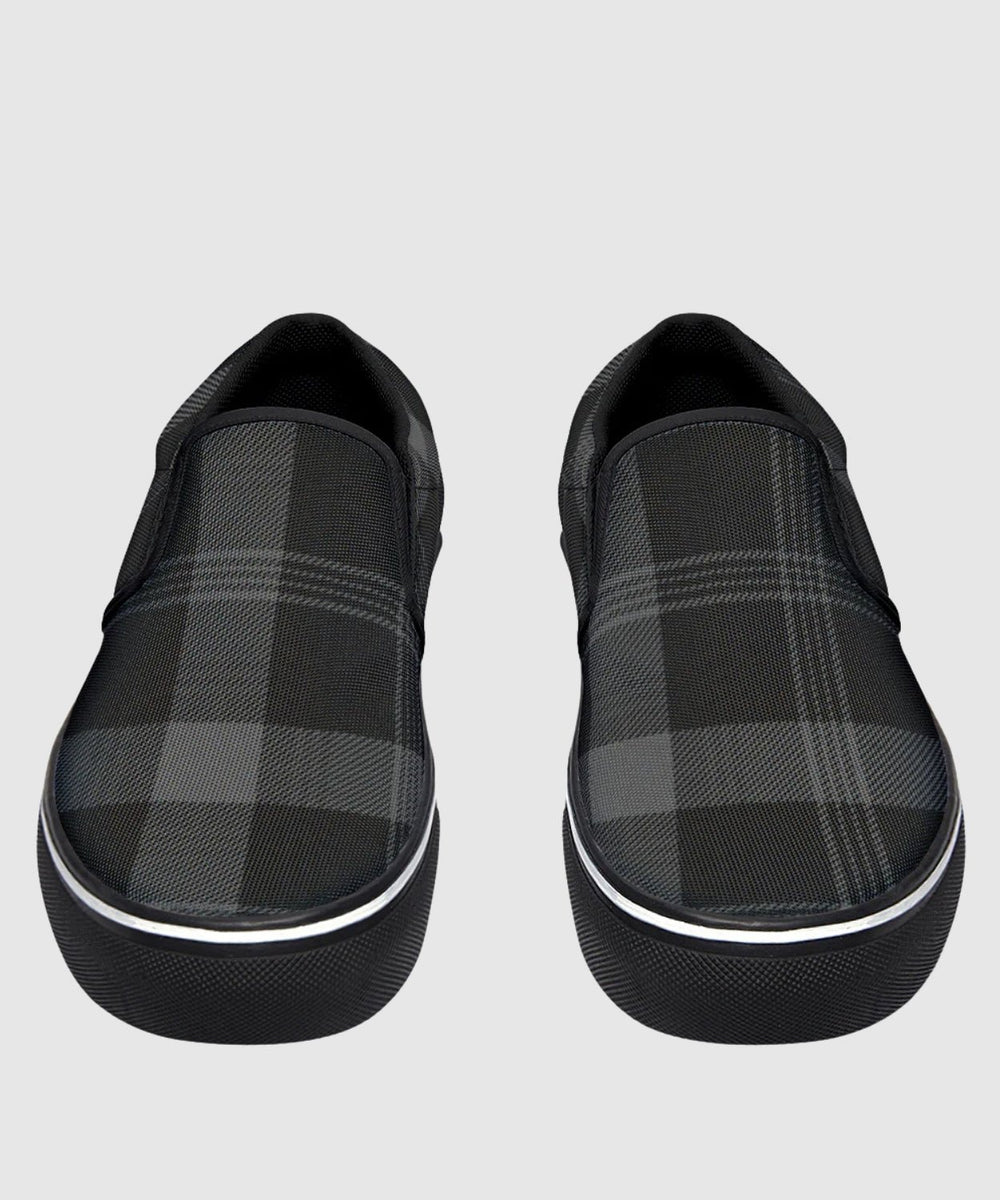 Black and Grey Plaid Slip Ons - The Pagan Grimoire