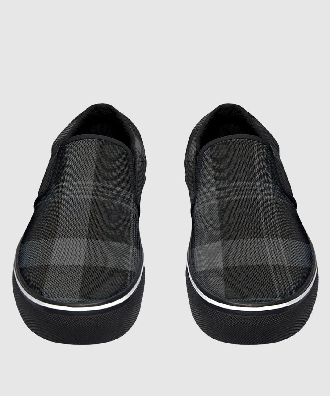 Black and Grey Plaid Slip Ons - The Pagan Grimoire