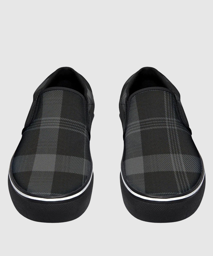 Black and Grey Plaid Slip Ons - The Pagan Grimoire