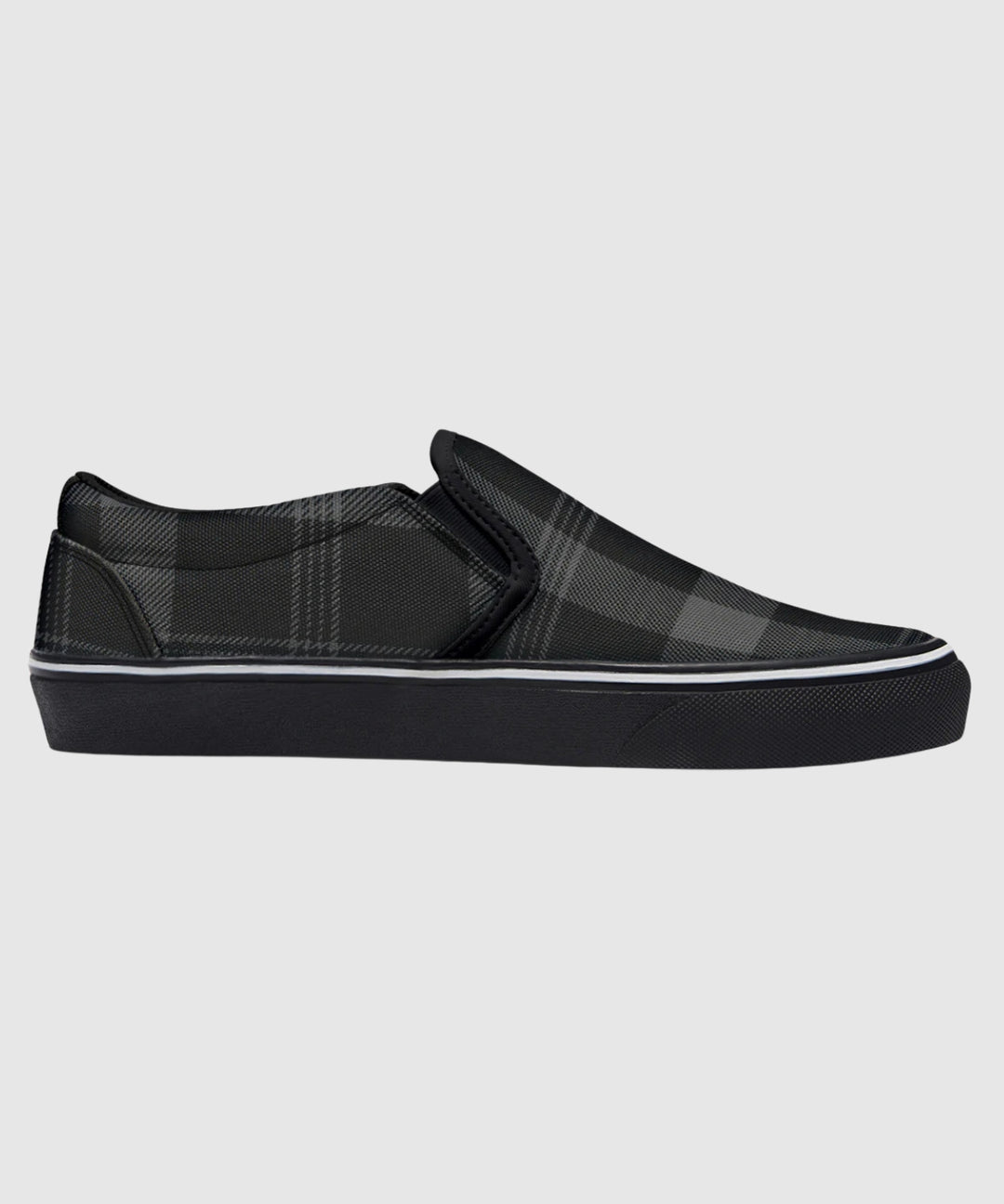 Black and Grey Plaid Slip Ons - The Pagan Grimoire