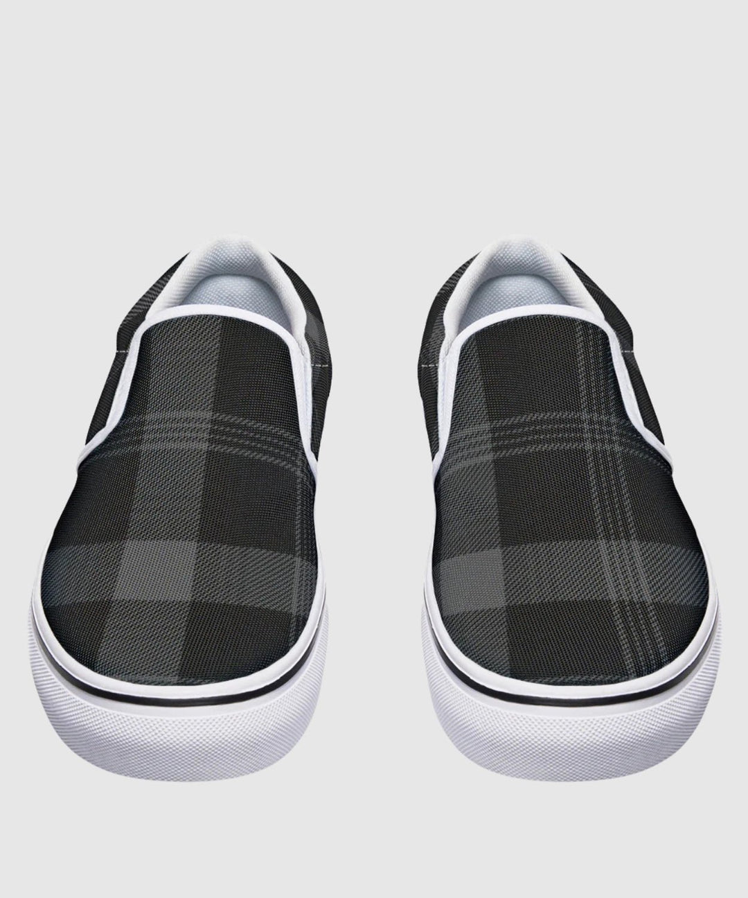 Black and Grey Plaid Slip Ons - The Pagan Grimoire