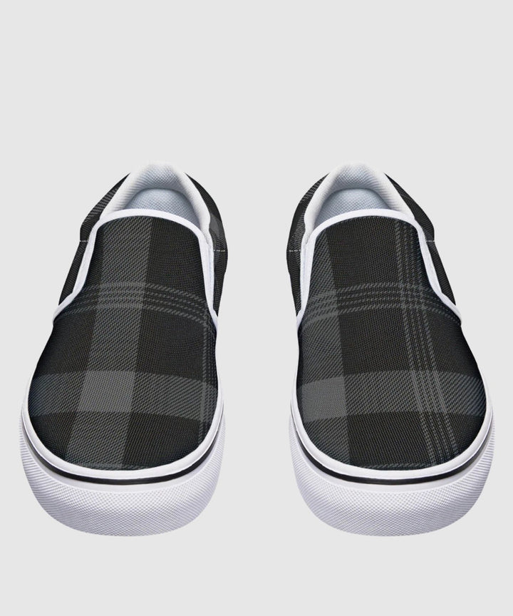 Black and Grey Plaid Slip Ons - The Pagan Grimoire