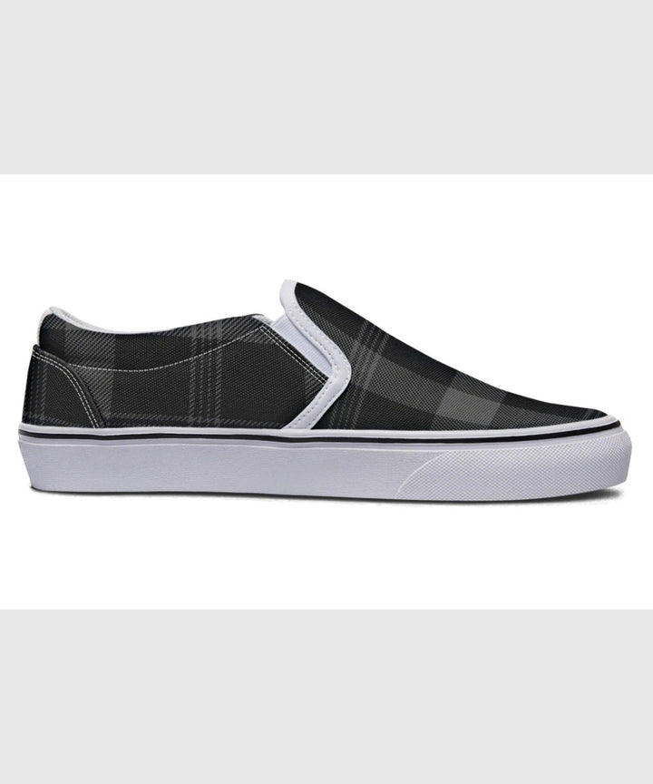 Black and Grey Plaid Slip Ons - The Pagan Grimoire
