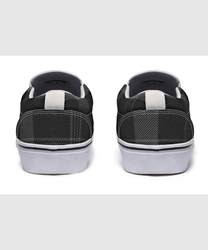 Black and Grey Plaid Slip Ons - The Pagan Grimoire