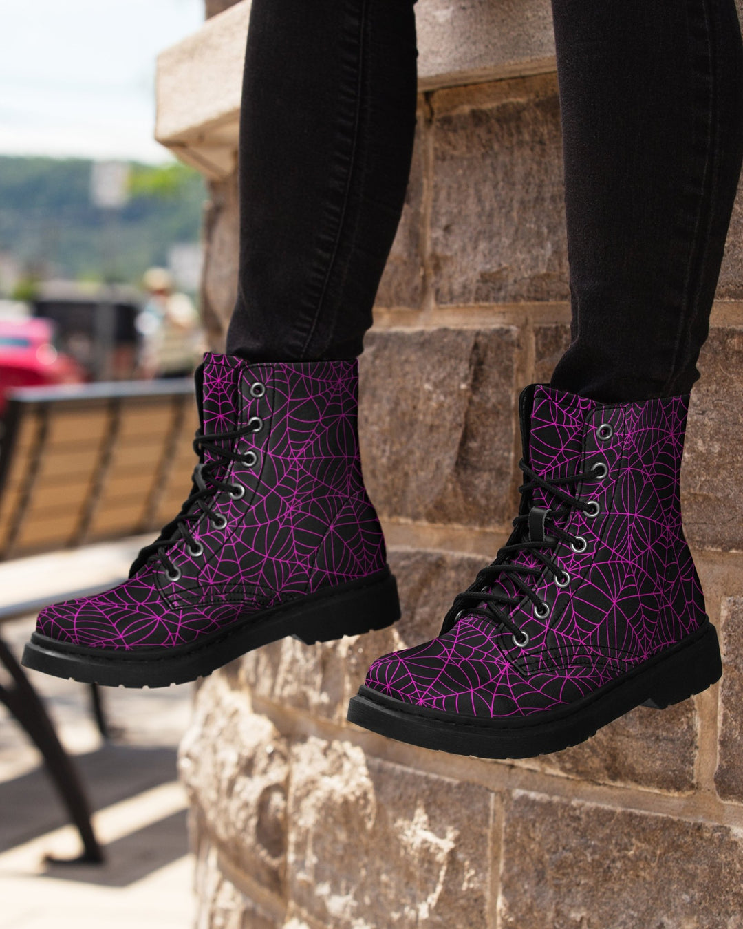 Black and Pink Spiderweb Boots - The Pagan Grimoire