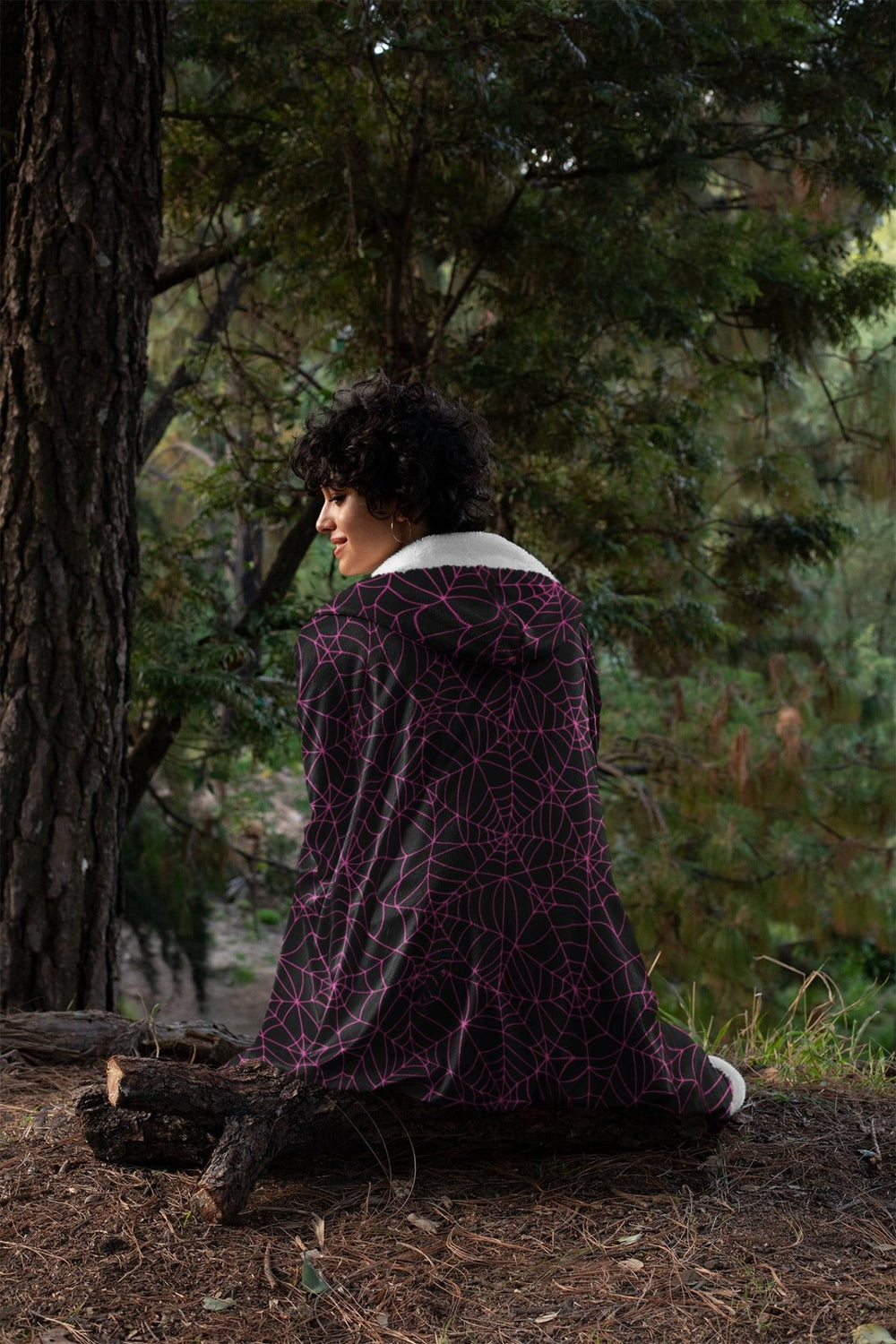 Black and Pink Spiderweb Hooded Blanket - The Pagan Grimoire