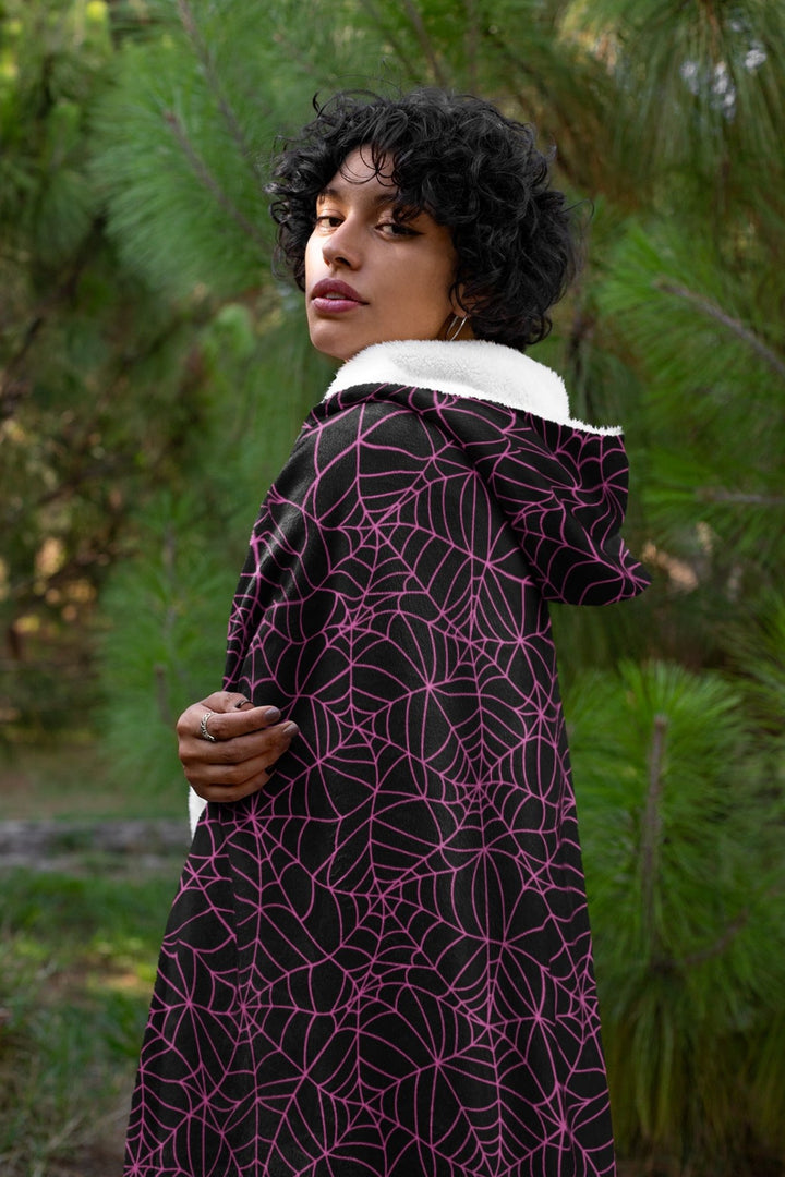 Black and Pink Spiderweb Hooded Blanket - The Pagan Grimoire