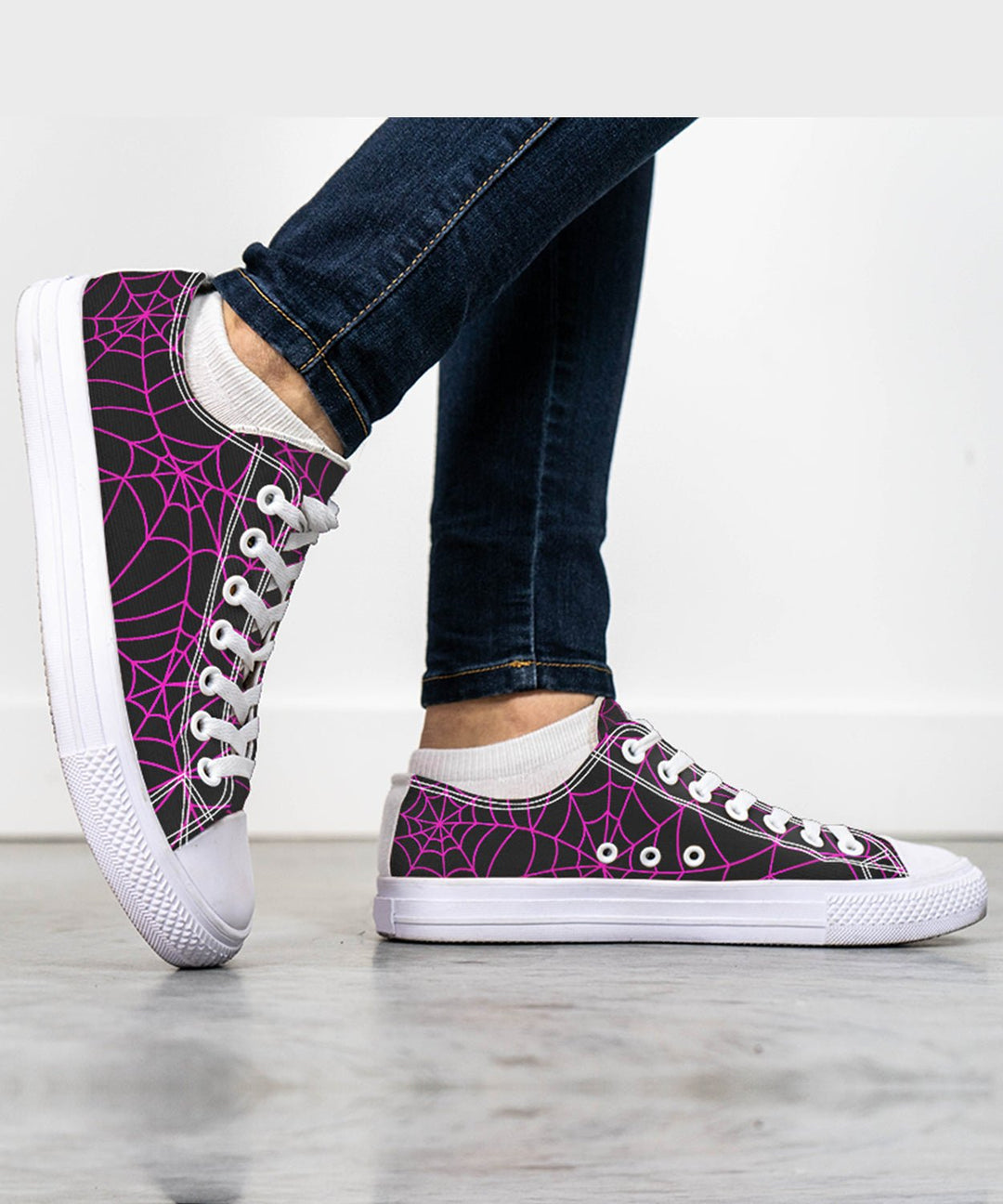 Black and Pink Spiderweb Low Tops - The Pagan Grimoire