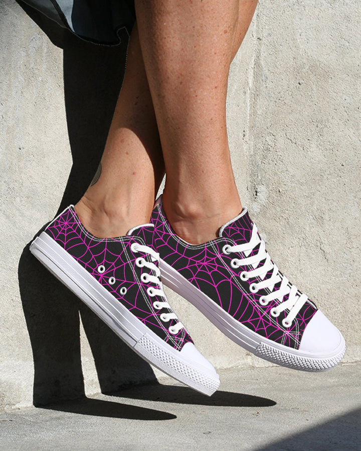 Black and Pink Spiderweb Low Tops - The Pagan Grimoire