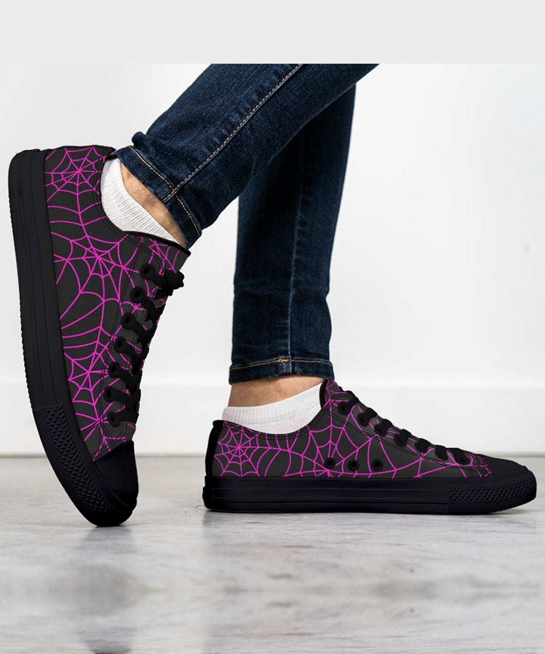 Black and Pink Spiderweb Low Tops - The Pagan Grimoire