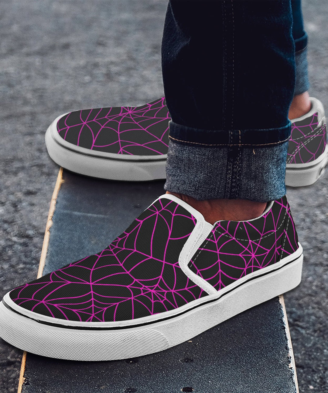 Black and Pink Spiderweb Slip - Ons - The Pagan Grimoire