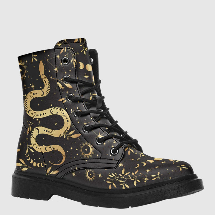 Boho Golden Snake Combat Boots