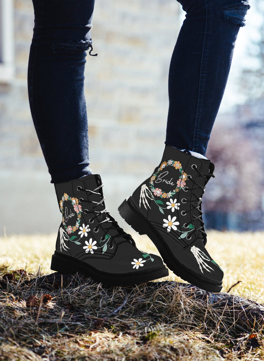 Goth Boho Bride Combat Boots - The Pagan Grimoire