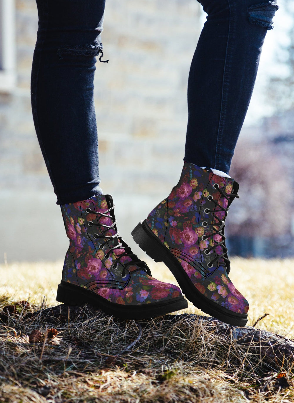 Midnight Bloom Gothic Combat Boots - The Pagan Grimoire