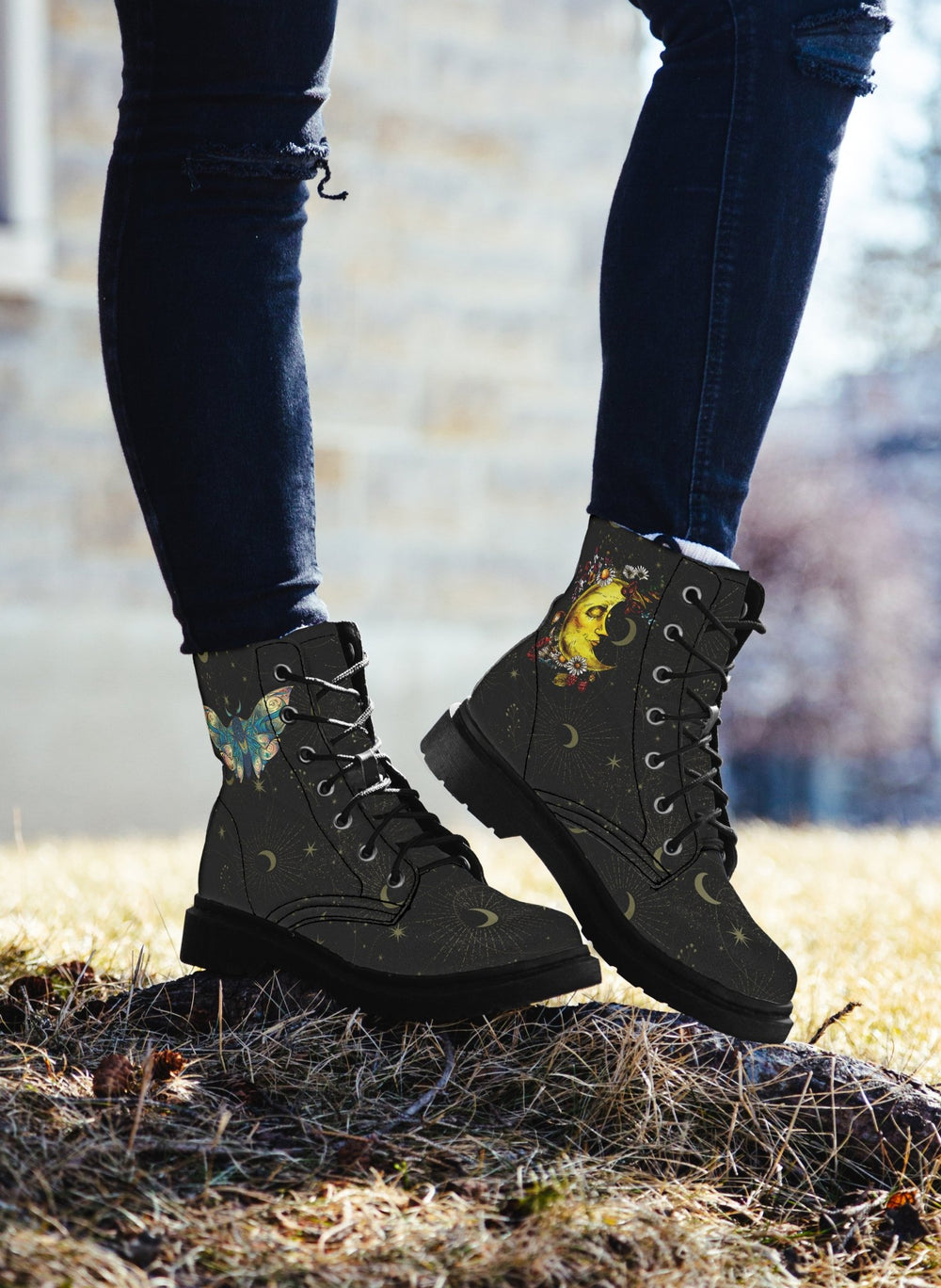 Celestial Moth Combat Boots - The Pagan Grimoire