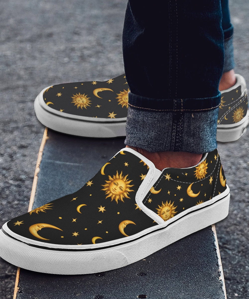 Celestial Sun Moon and Stars Slip On Shoes - The Pagan Grimoire