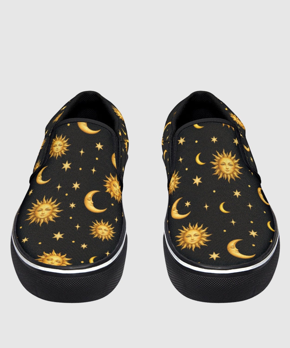 Celestial Sun Moon and Stars Slip On Shoes - The Pagan Grimoire
