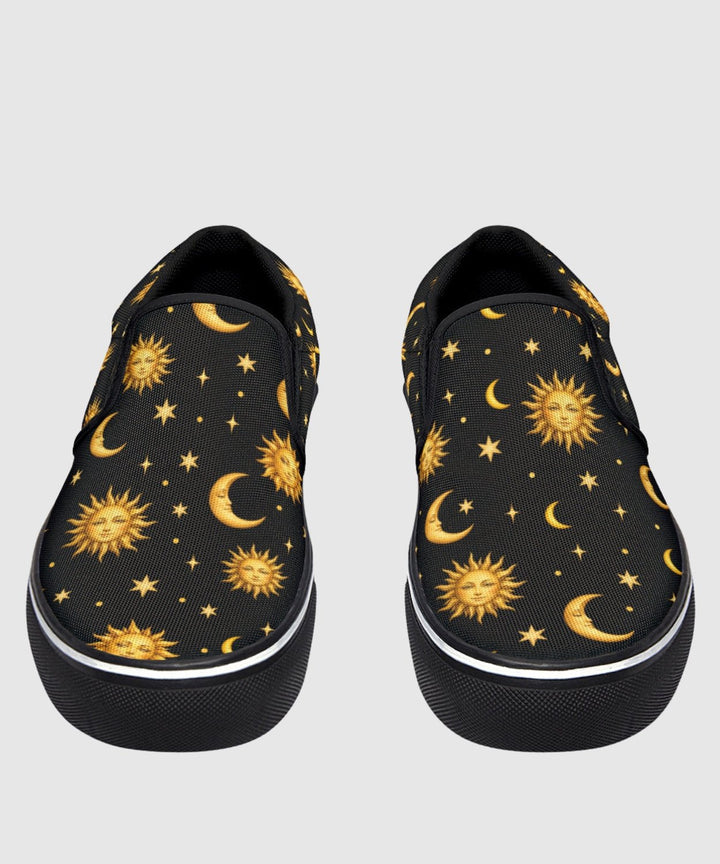 Celestial Sun Moon and Stars Slip On Shoes - The Pagan Grimoire