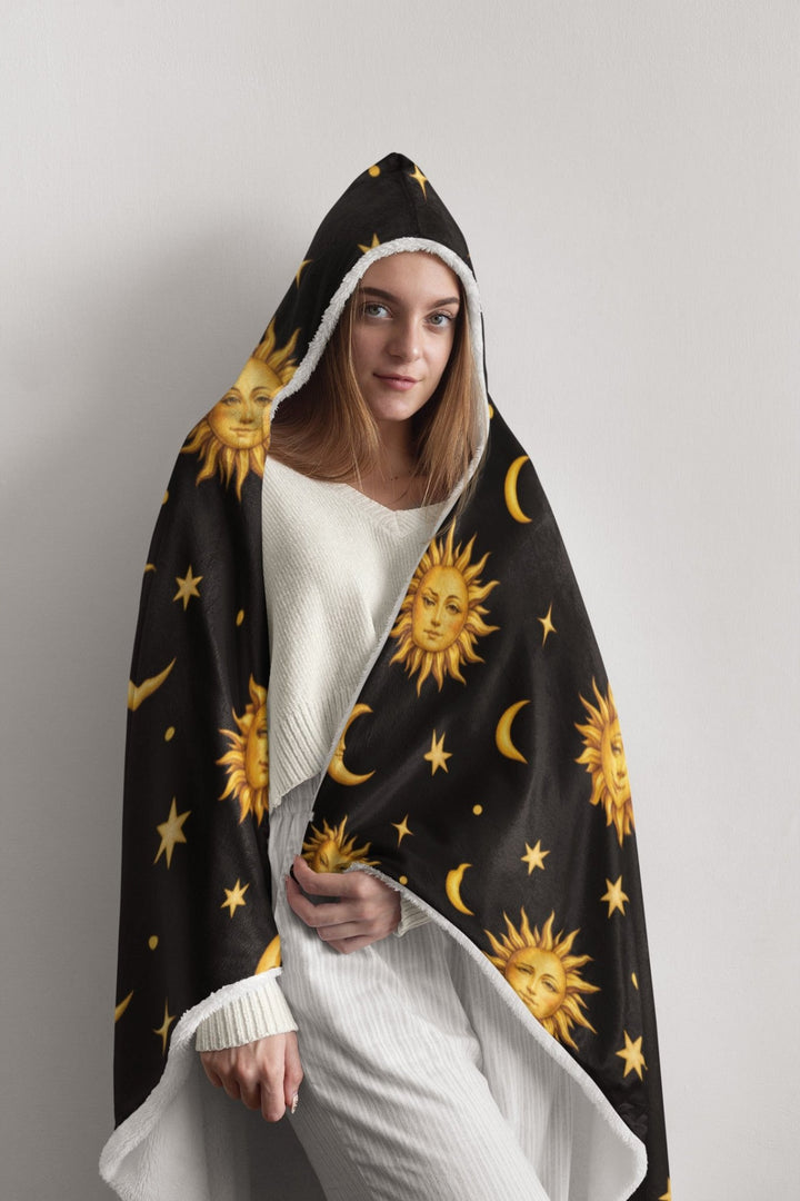 Celestial Sun Moon and Stars Hooded Blanket - The Pagan Grimoire