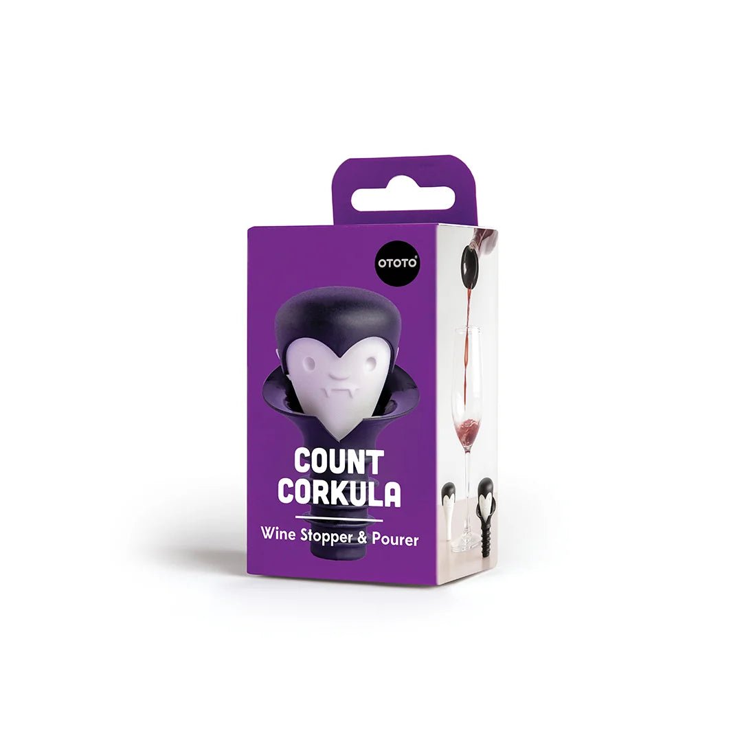 Count Corkula wine stopper & pourer packaging on a white background