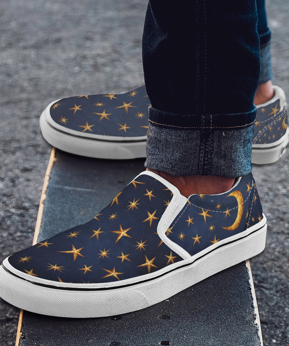 Gold Stars and Moon Slip On Shoes - The Pagan Grimoire
