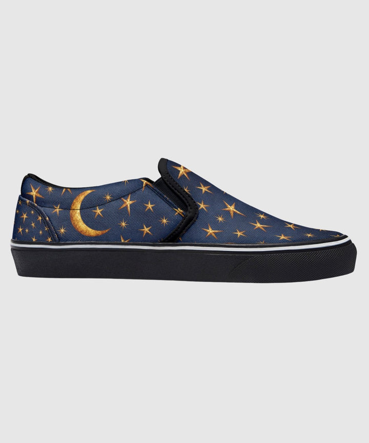 Gold Stars and Moon Slip On Shoes - The Pagan Grimoire