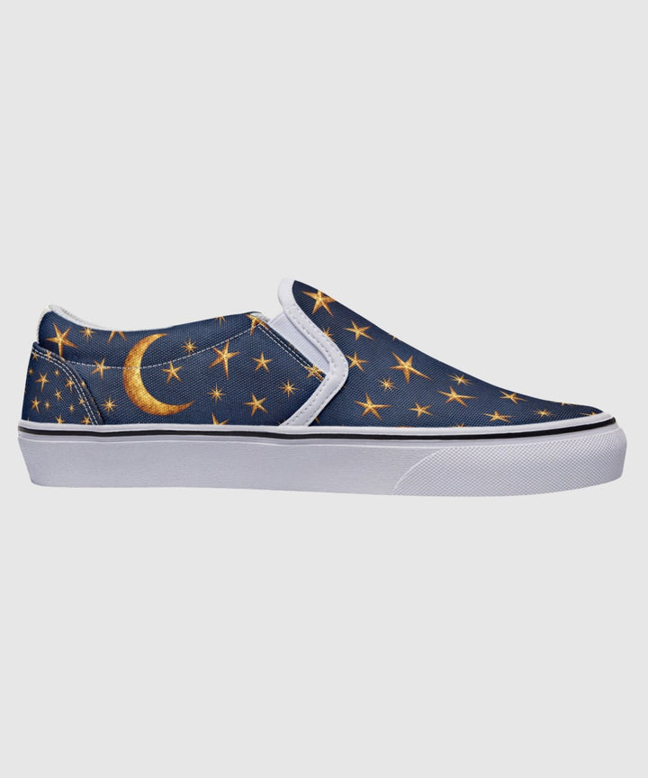 Gold Stars and Moon Slip On Shoes - The Pagan Grimoire