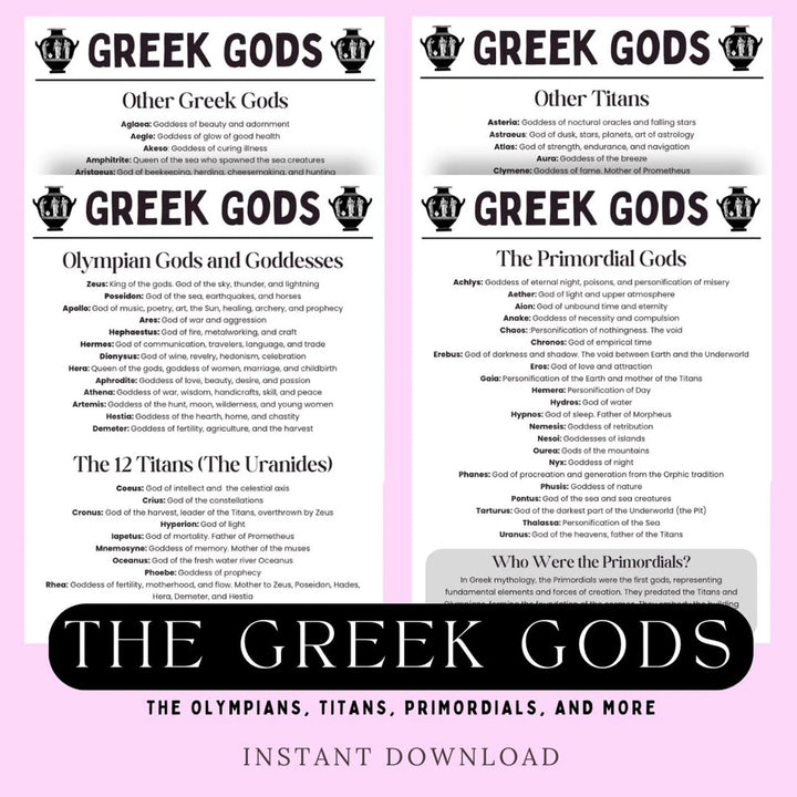 Printable Greek Gods Guide – Learn the Olympians, Titans & Primordial Deities