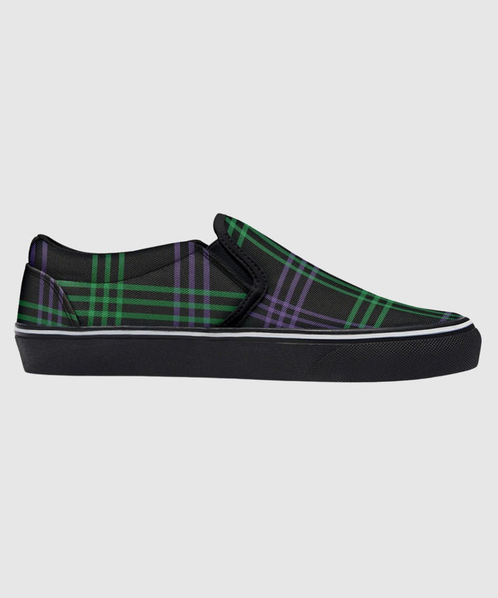 Green and Purple Plaid Slip Ons - The Pagan Grimoire