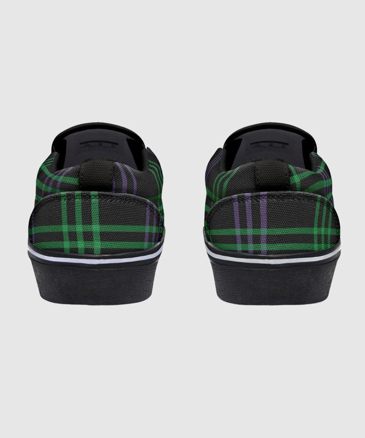 Green and Purple Plaid Slip Ons - The Pagan Grimoire