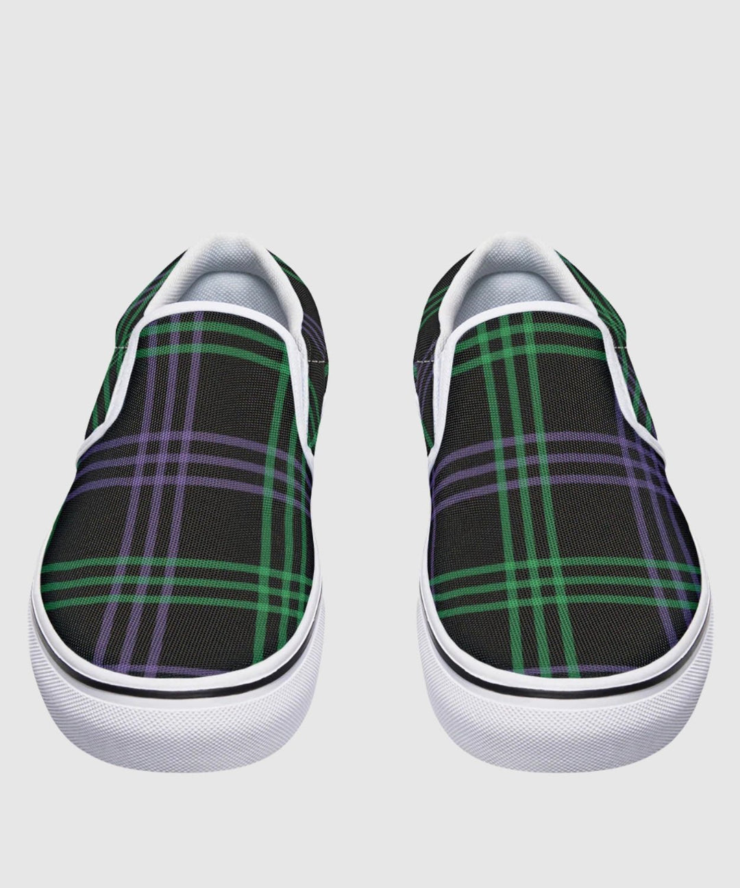 Green and Purple Plaid Slip Ons - The Pagan Grimoire
