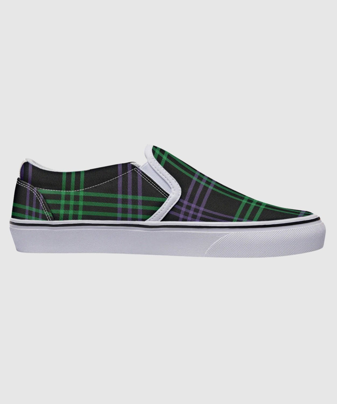Green and Purple Plaid Slip Ons - The Pagan Grimoire