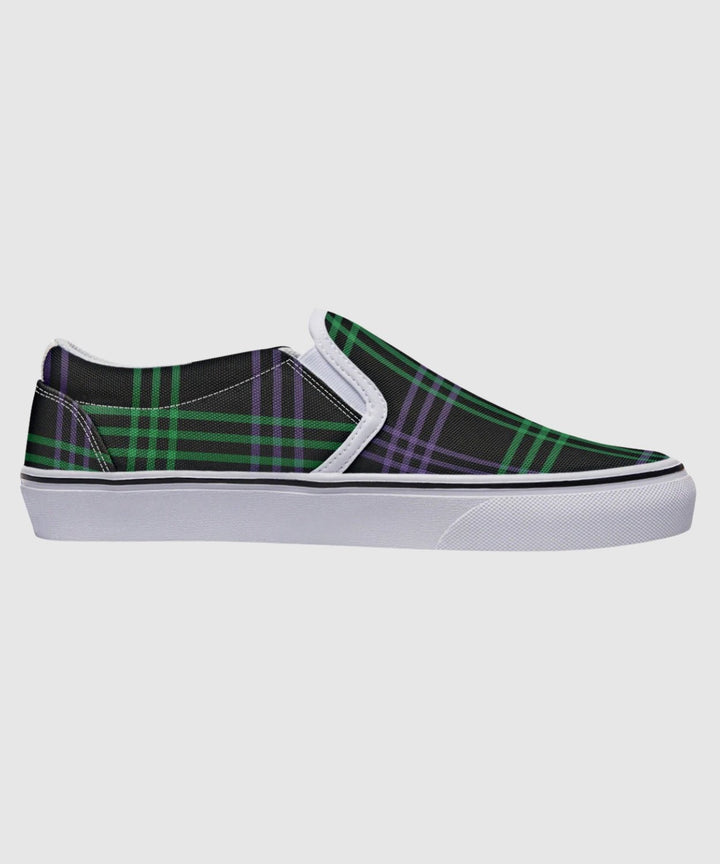 Green and Purple Plaid Slip Ons - The Pagan Grimoire