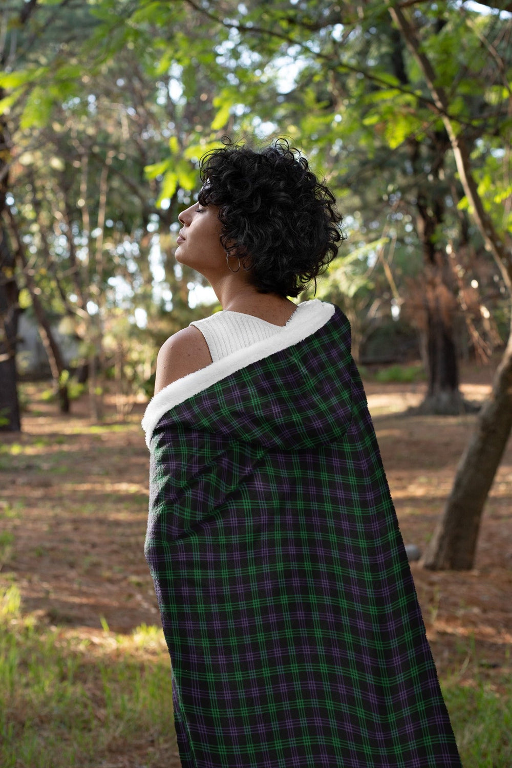 Green and Purple Plaid Hooded Blanket - The Pagan Grimoire