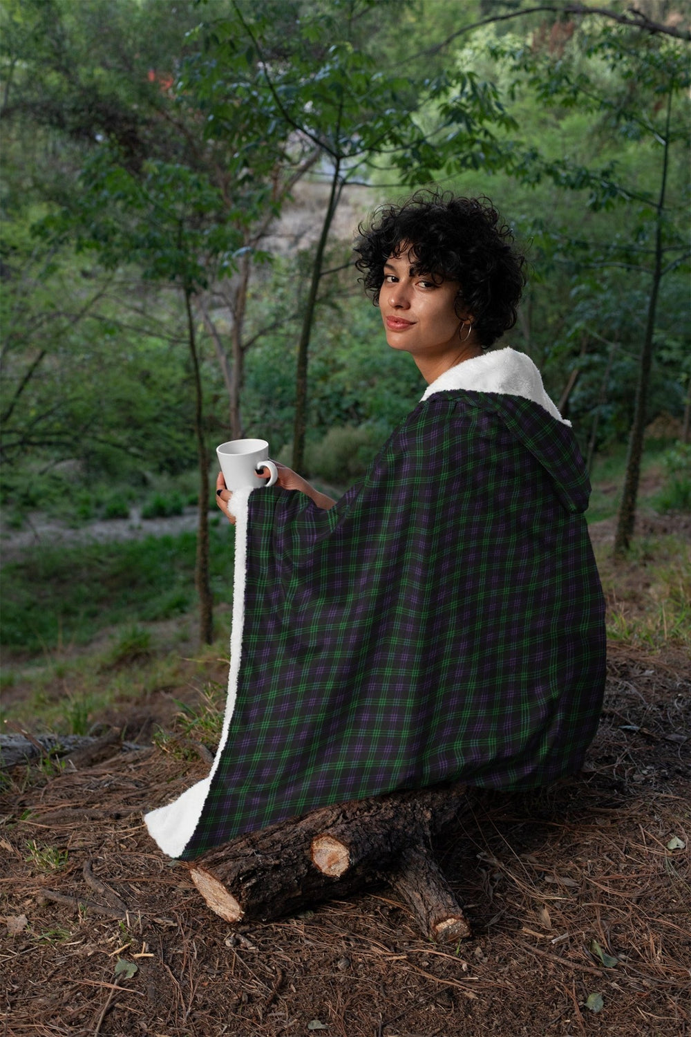 Green and Purple Plaid Hooded Blanket - The Pagan Grimoire