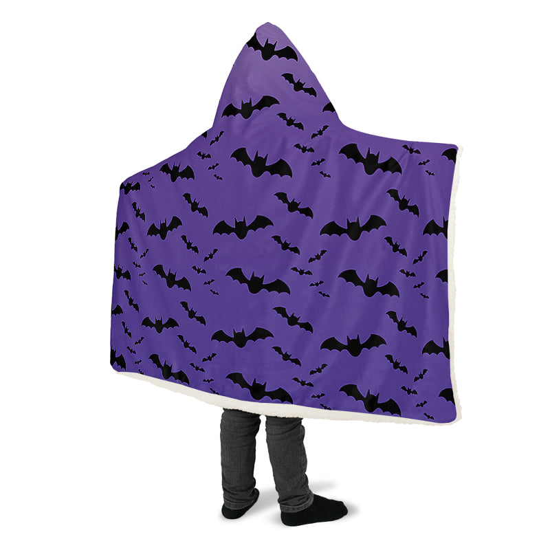 Purple Nocturne Bats Hooded Blanket