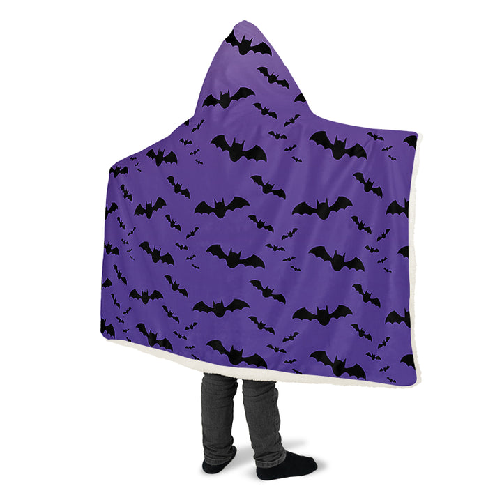 Purple Nocturne Bats Hooded Blanket